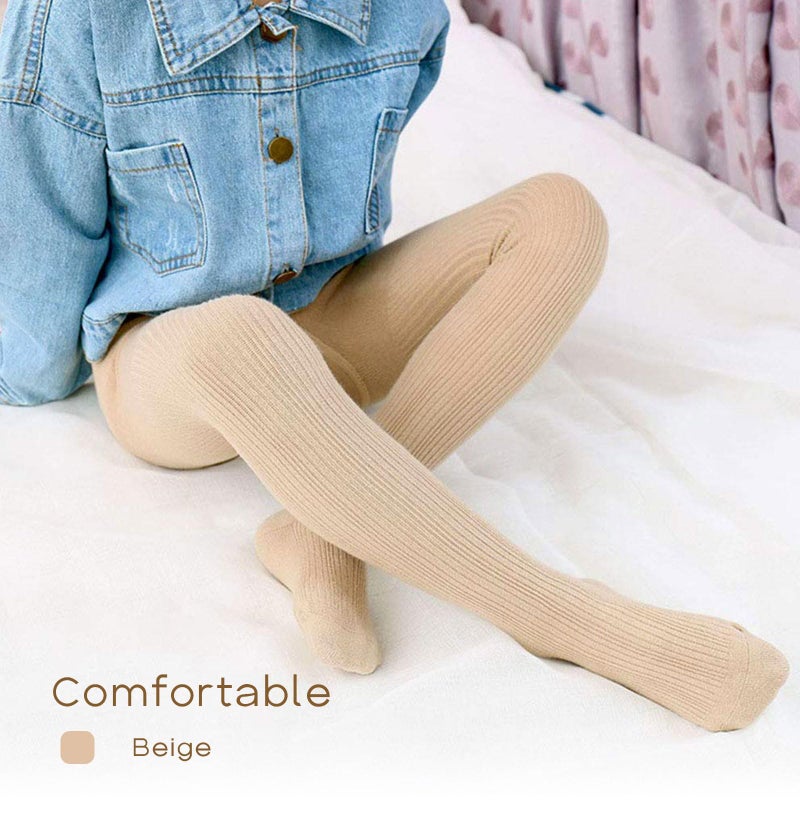 CHUNG Toddlers Little Girls Autumn Winter Cotton Footed Tights Stretchy Soft Leggings Stockings,7-8 Years,Beige - Image 2